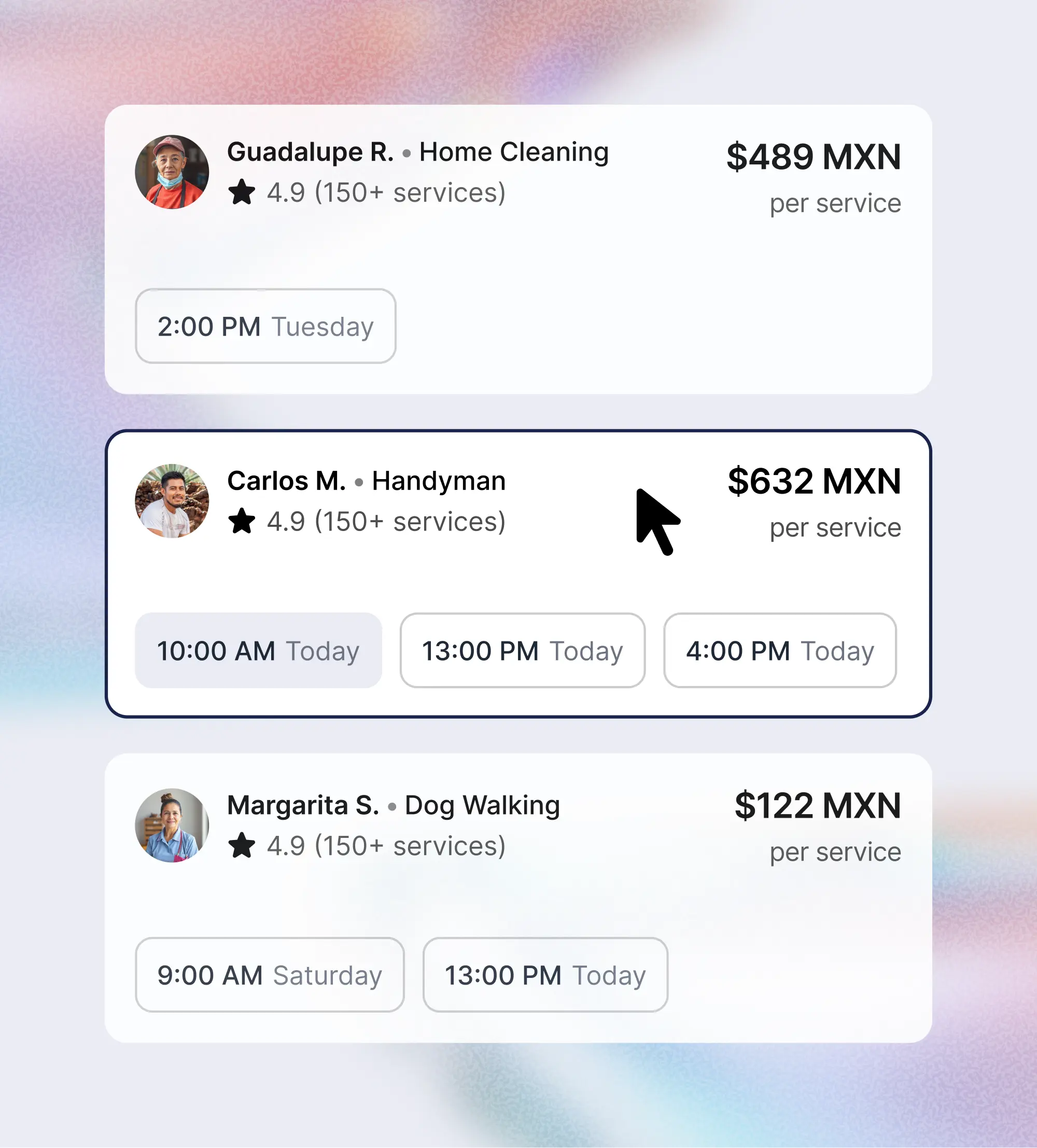 Fast, easy booking interface